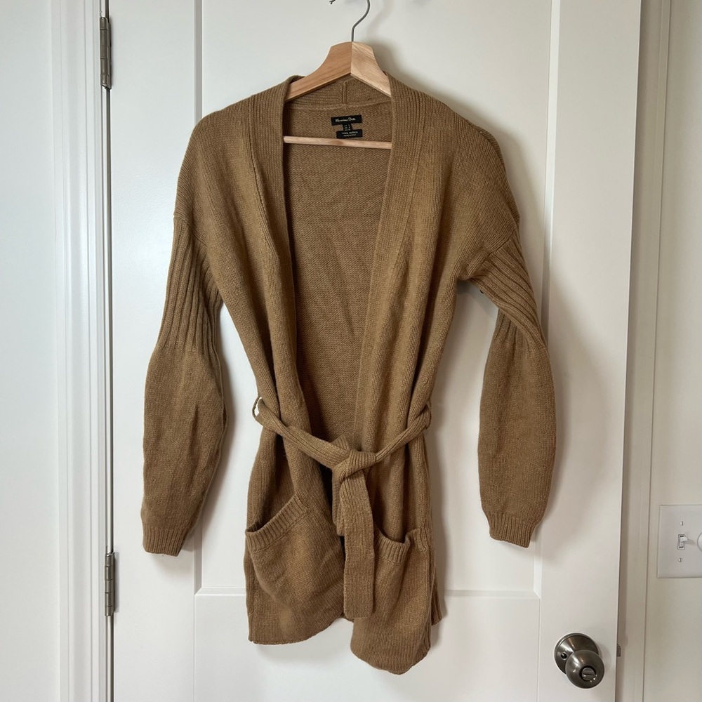 Massimo Dutti Italian Wool Alpaca-blend Wrap Cardigan Sweater in Tan Brown 🦙